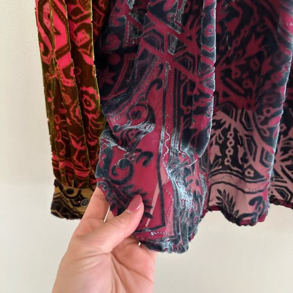 Johnny Was Frida Velvet Patterned Button Down Shirt Red/Yellow M - Picture 15 of 15